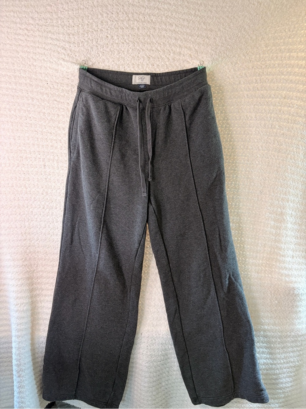 American Eagle Gray Wide Leg Fleece Lounge Sweatpants Drawstring Sz Small